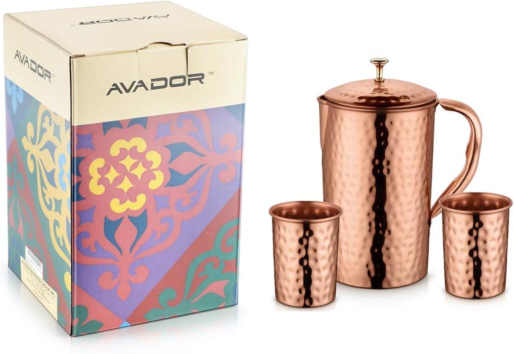 AVADOR Handcrafted 100% Pure Copper Jug Pitcher for Health