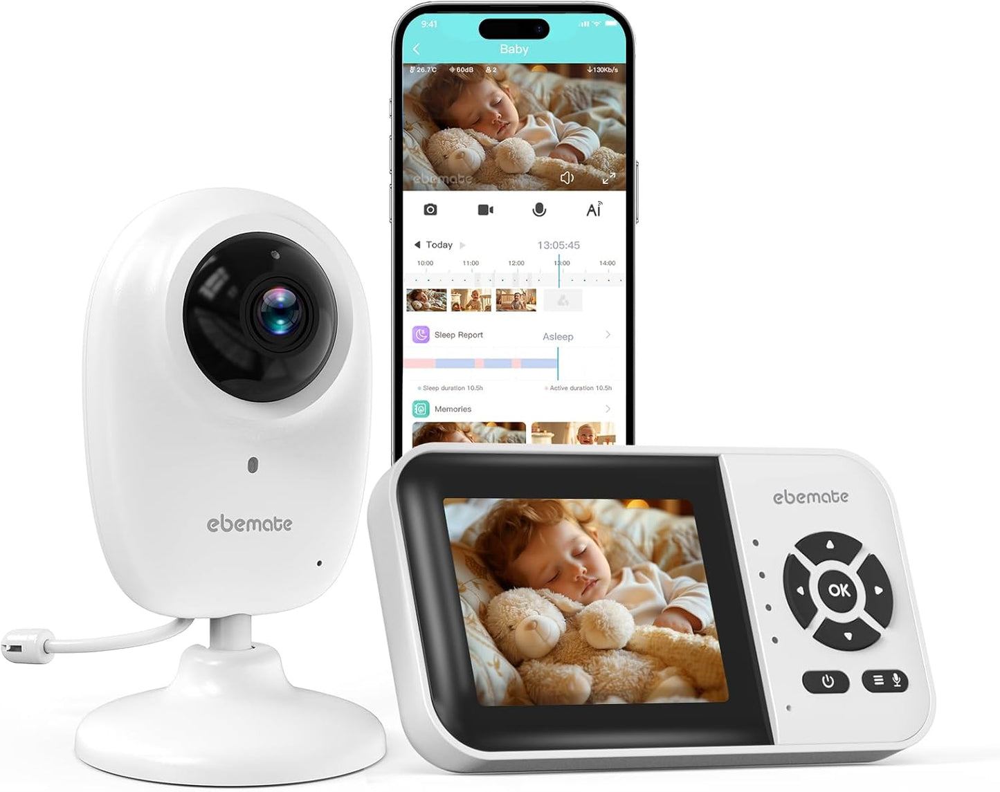 ebemate WiFi Video Baby Monitor with 1080P Camera and Night Vision