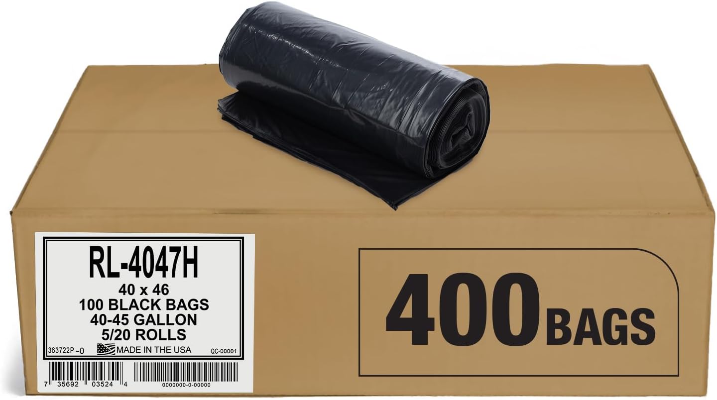 Aluf Plastics 45 Gallon Black Trash Bags - Tough & Eco-Friendly