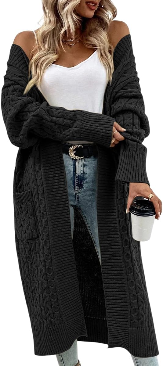 Onedreamer Womens Long Cardigan Cable Knit Open Front Sweater