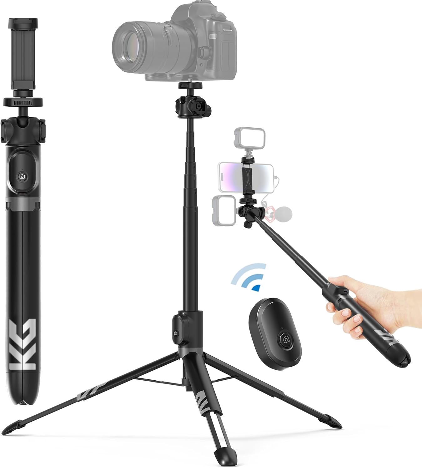KraftGeek Vlogging Tripod for Phone and Camera, 60 in Stand