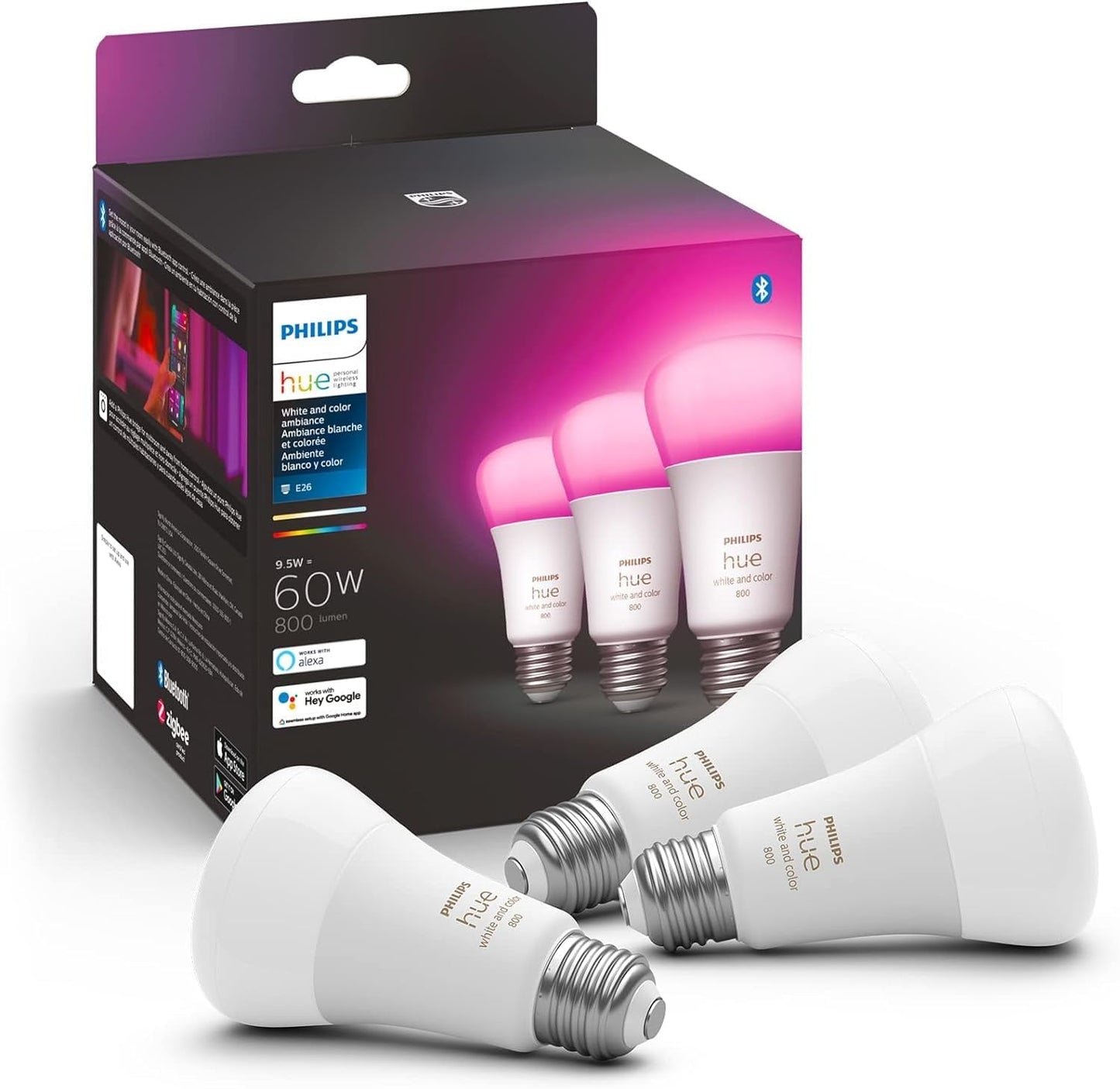 Philips Hue A19 LED Smart Light Bulb - Color Ambiance 3 Pack
