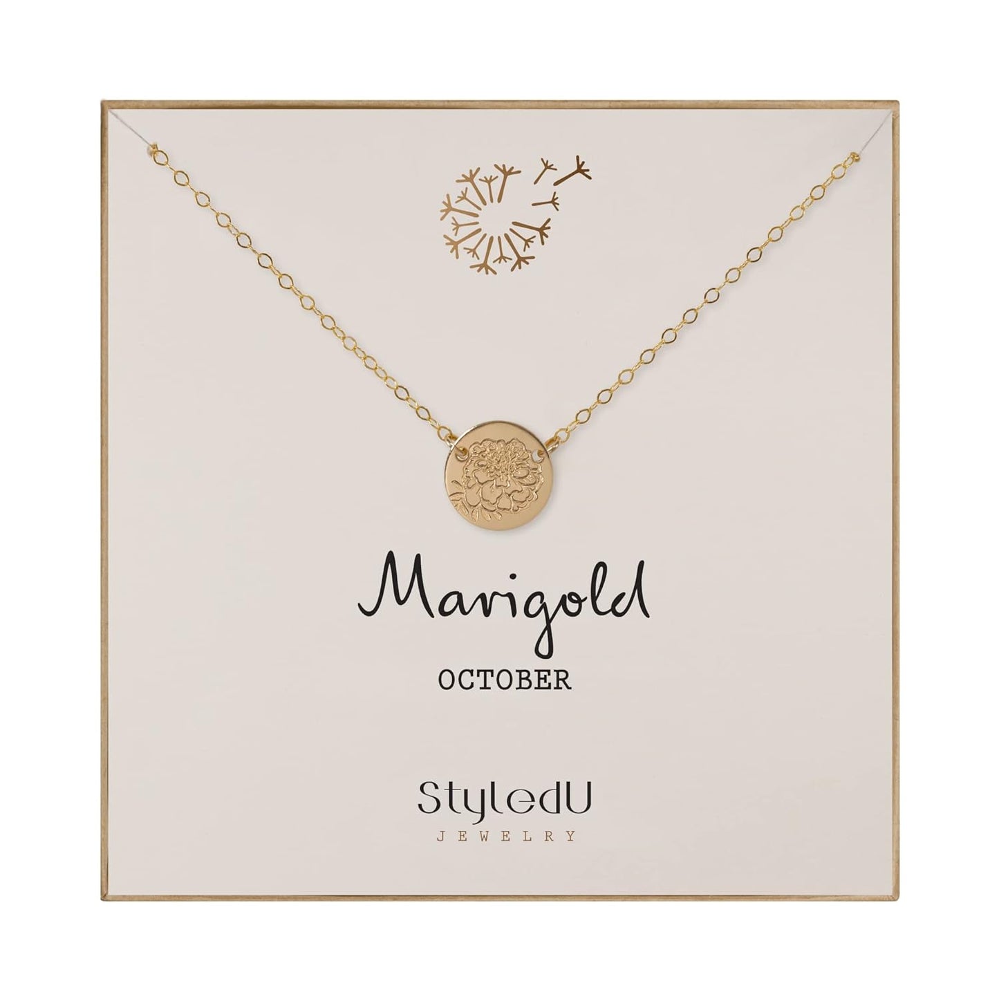 October Birth Flower Necklace for Women - Marigold Pendant Gift