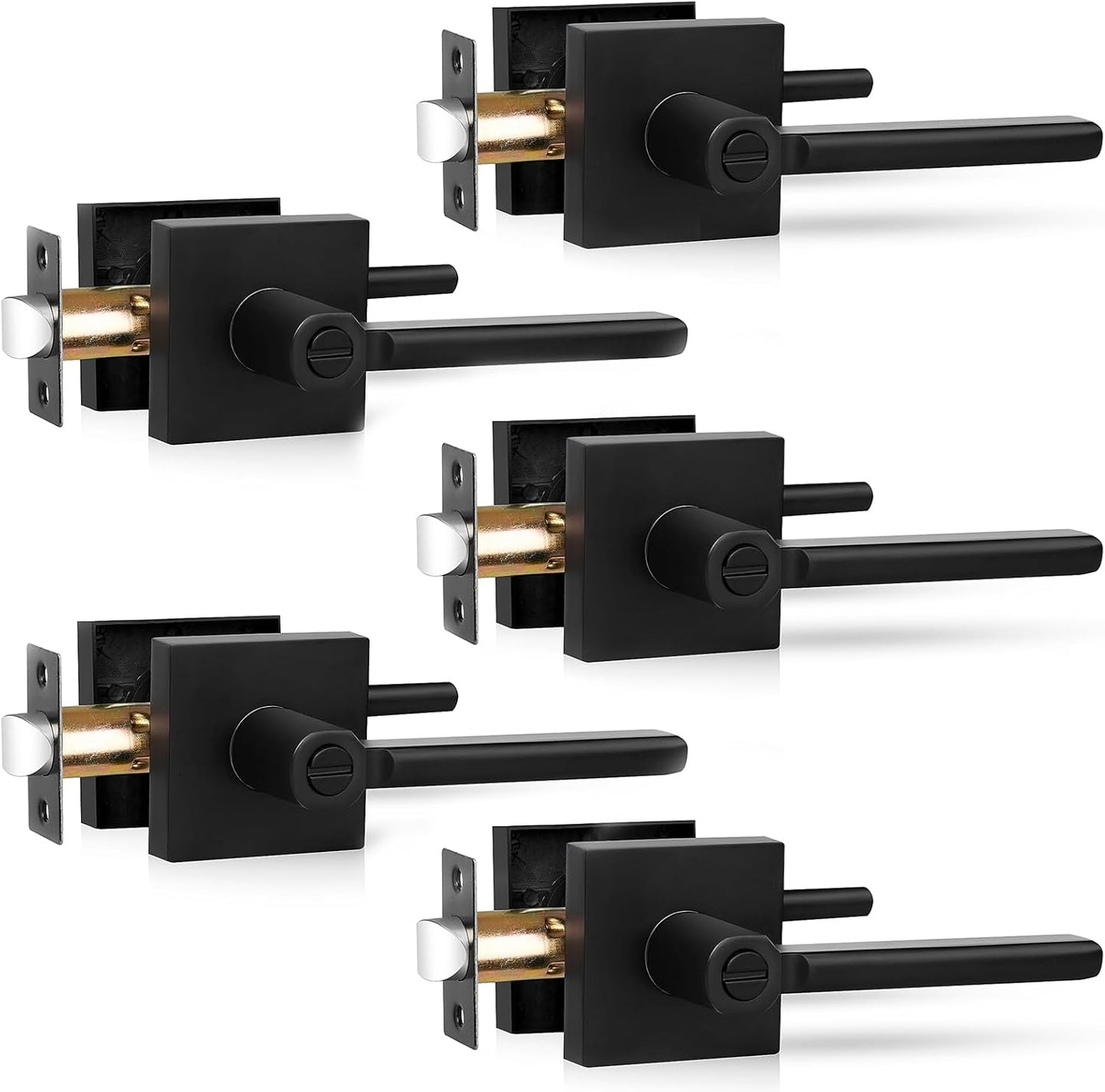 Privacy Door Levers, 5 Pack Black Heavy Duty Door Handles