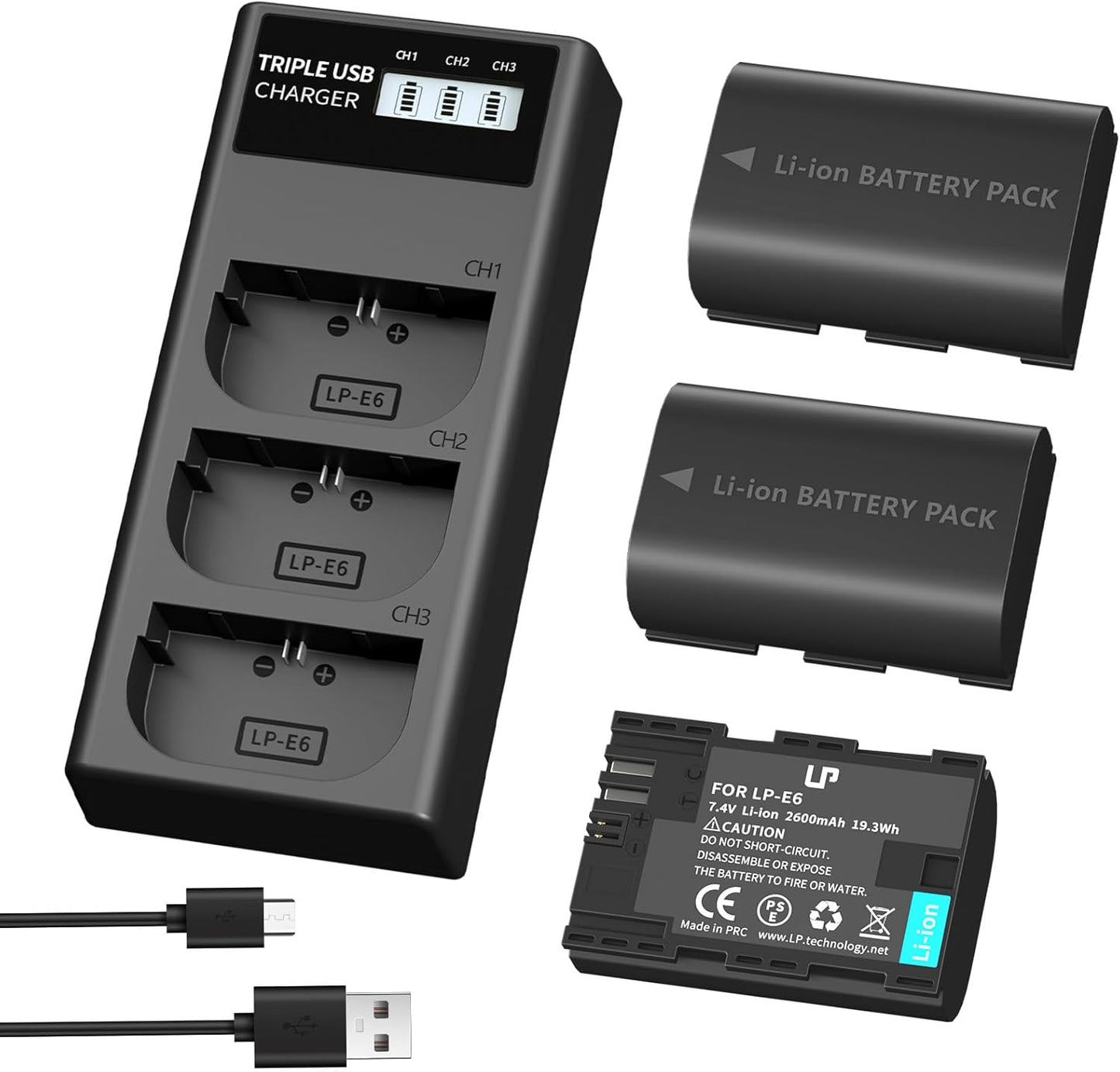 LP LP-E6 Battery Charger Pack for Canon Cameras - 3-Pack