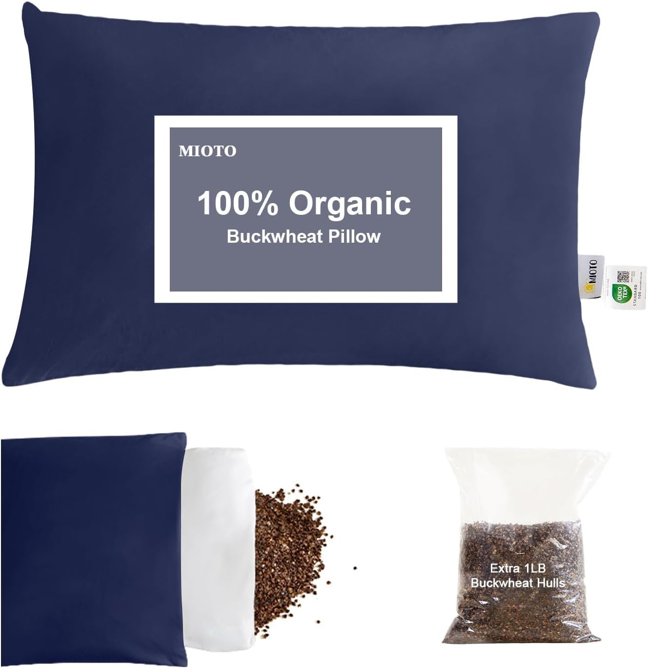 MIOTO Organic Buckwheat Pillow for Sleeping Comfort