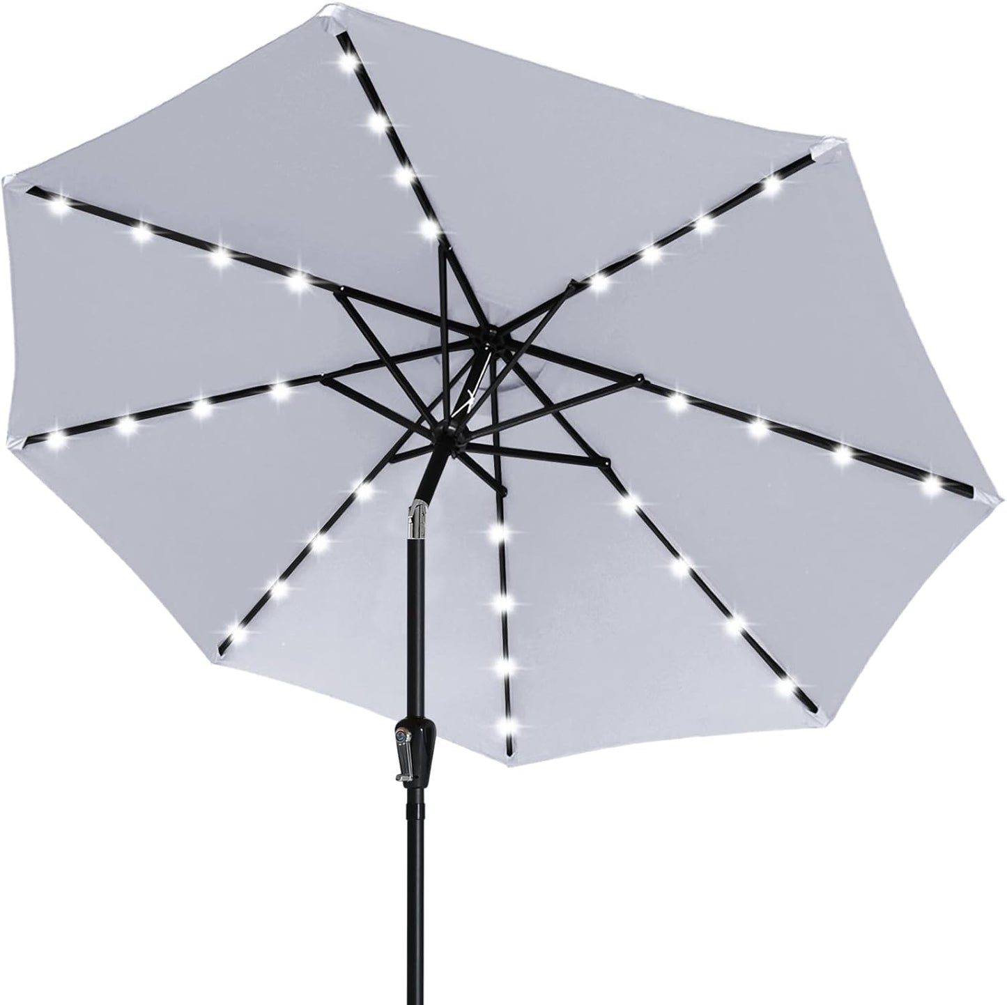 Durable Solar LED Patio Umbrella with 24 Lights 7.5FT Light Gray