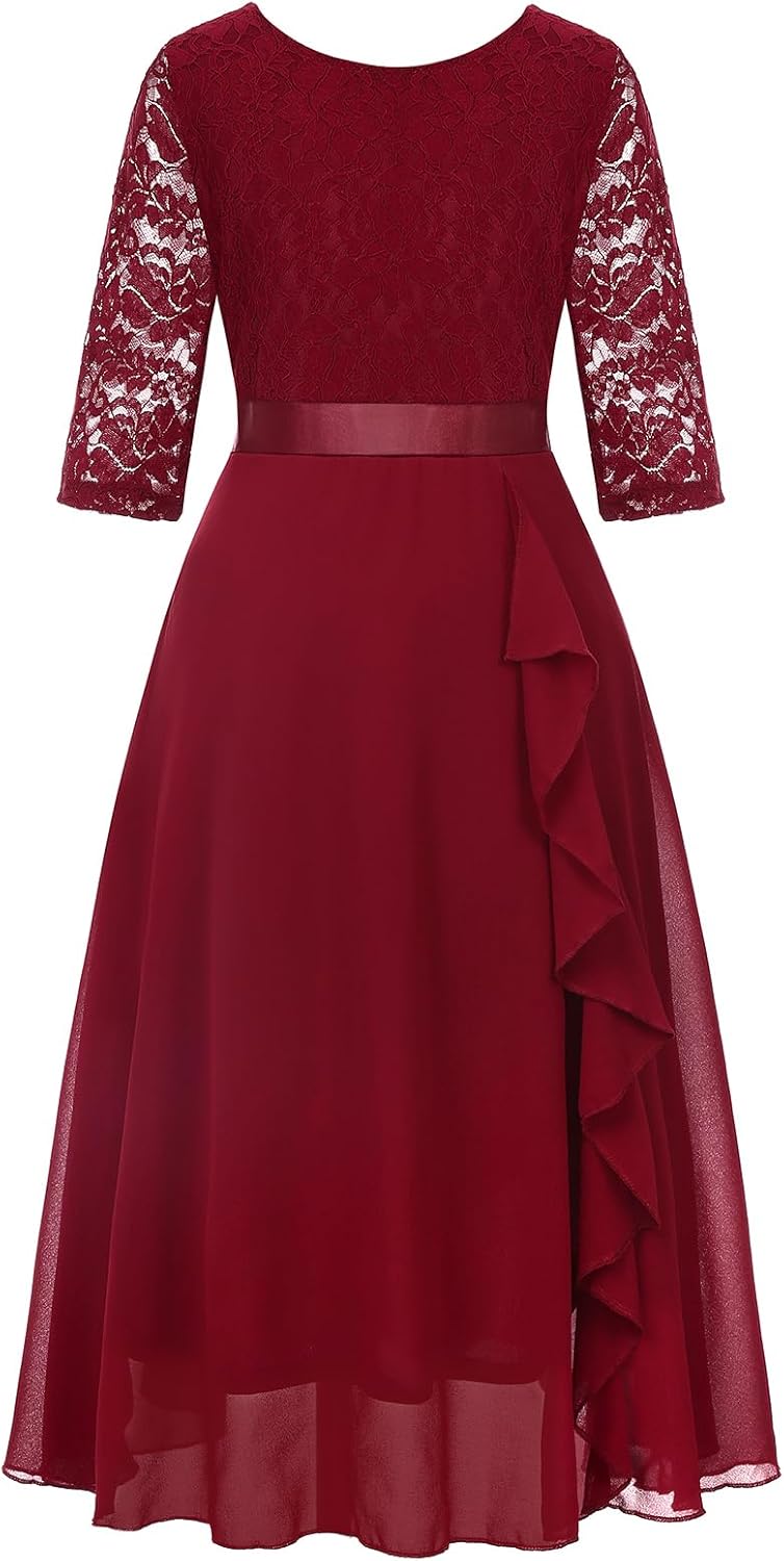 Girls Floral Lace Dress for Easter and Formal Events 7-14 Years
