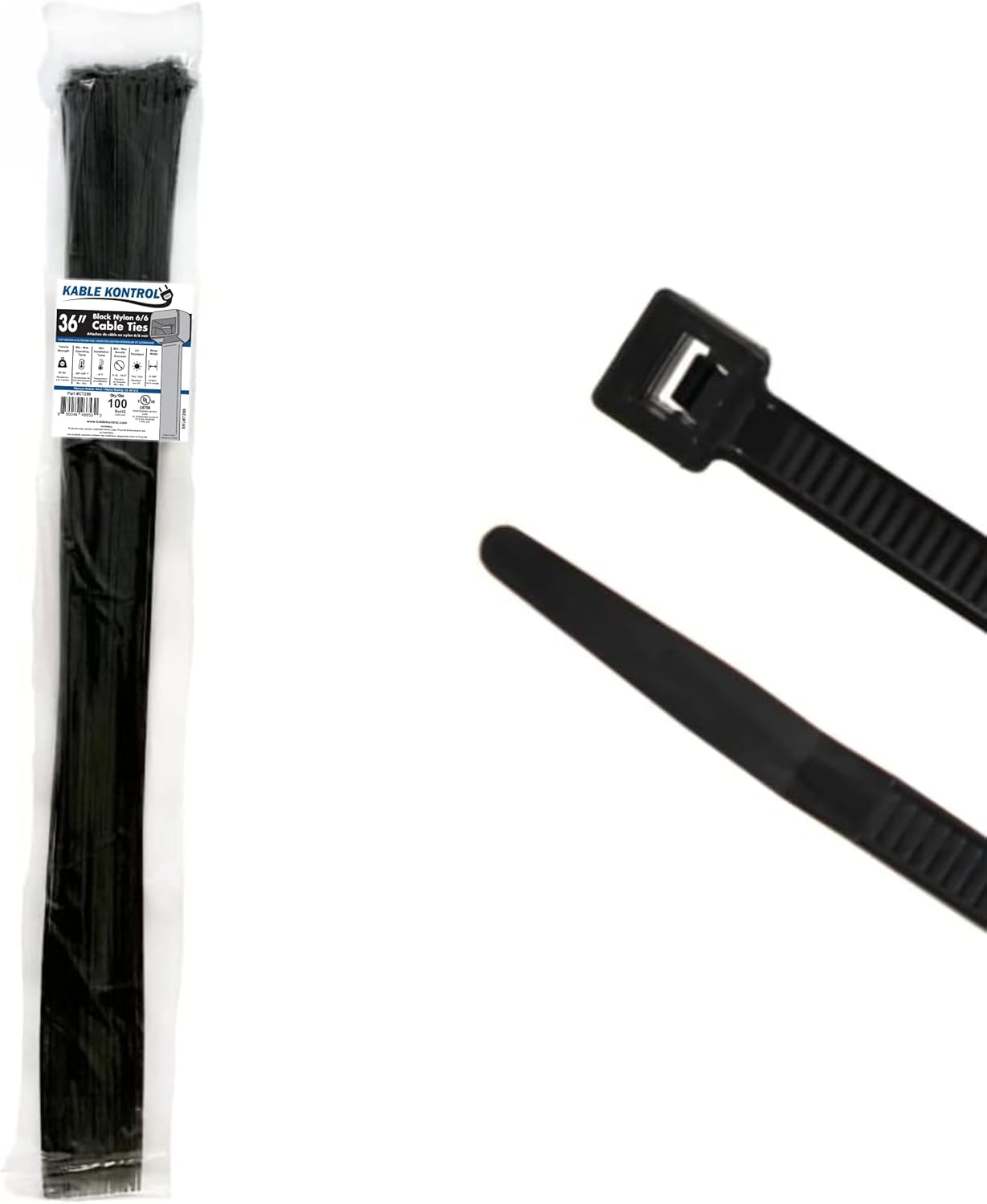 Kable Kontrol 36 Inch Black Cable Zip Ties for All Uses