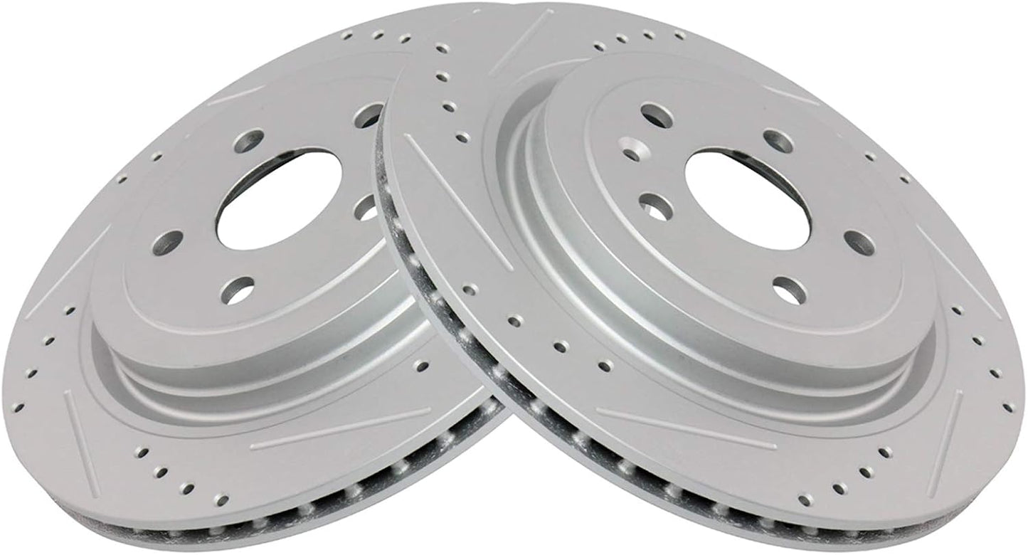 TRQ Rear Brake Rotor Set G Coated Vented Drilled and Slotted