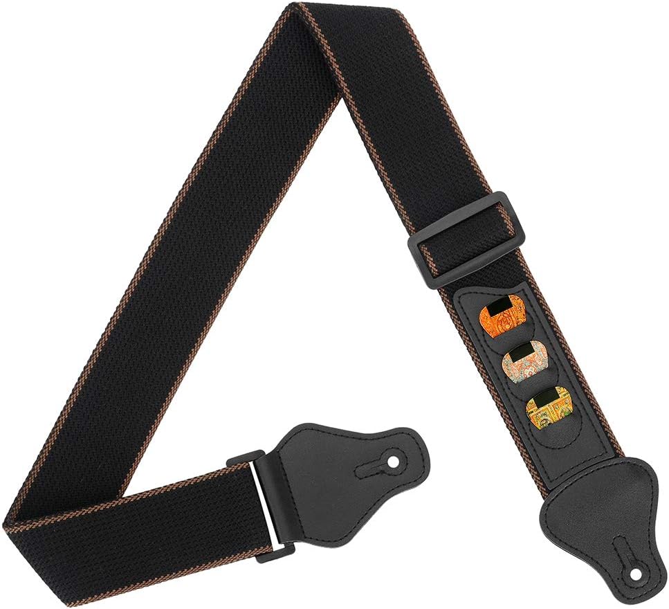 Comfortable 100% Cotton Guitar Strap with 3 Pick Holders