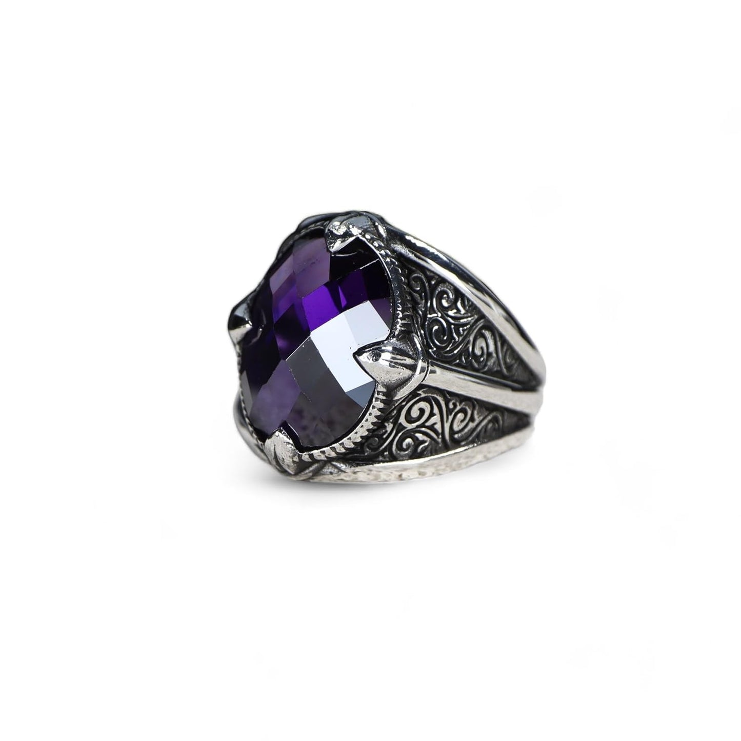 Amethyst Mens Ring - Handmade Silver Ring for Men, Gift Idea