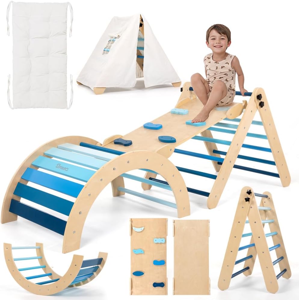 Pikler Triangle Set with Cushion for Indoor Toddler Climbing Fun