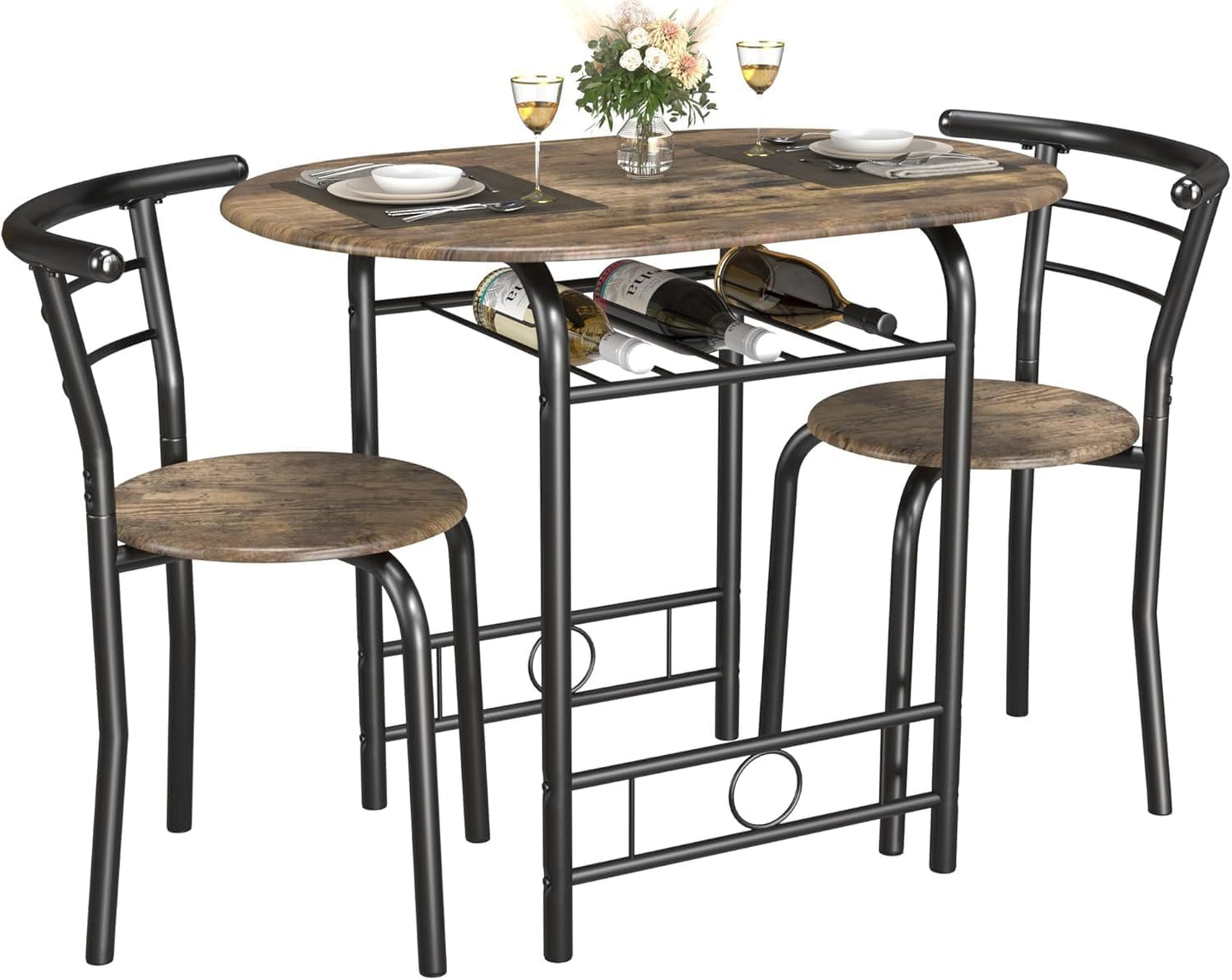 JUMMICO 3-Piece Wooden Round Table & Chair Set for Small Spaces