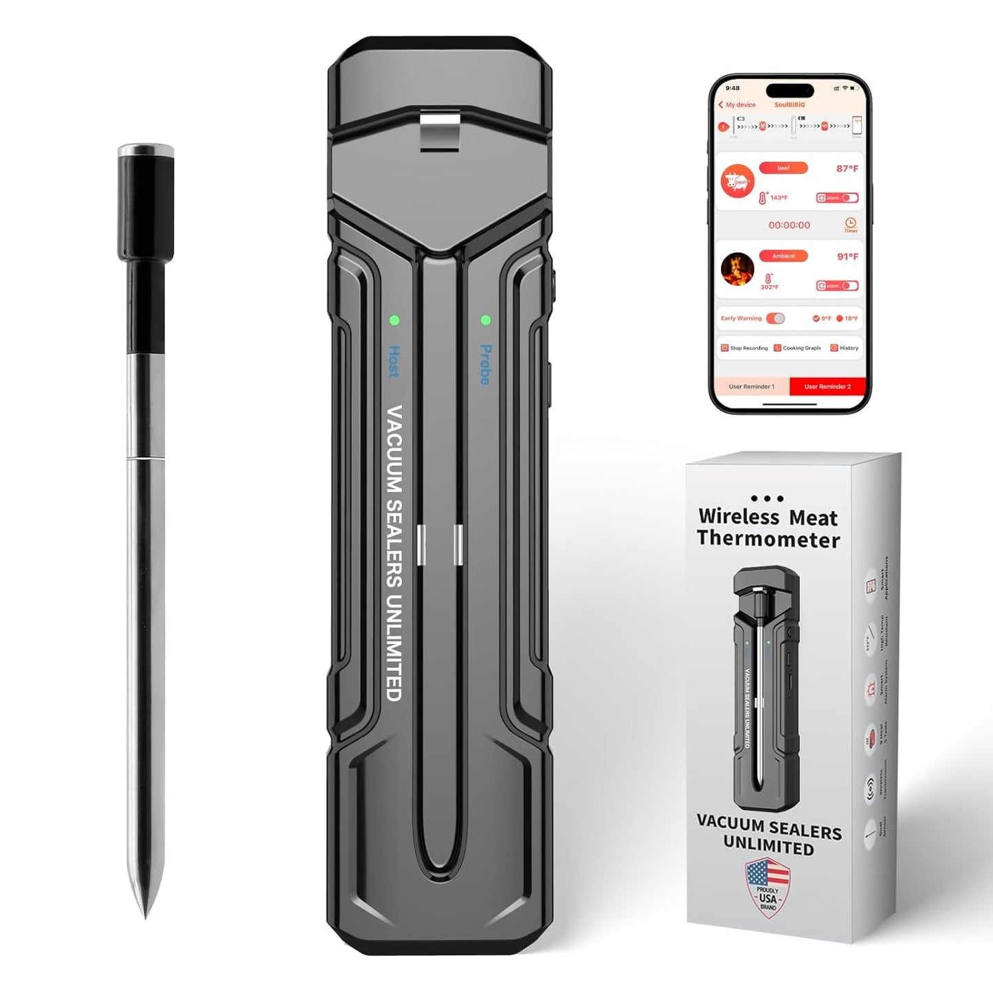Wireless Smart Meat Thermometer | 500Ft Range