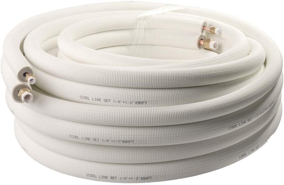 Wostore 50Ft. Mini Split Line Set for HVAC - Thickened Insulated Coil