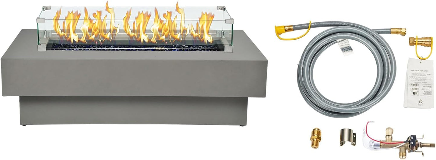 48-inch Fire Table with Natural Gas Kit & Wind Glass Shield