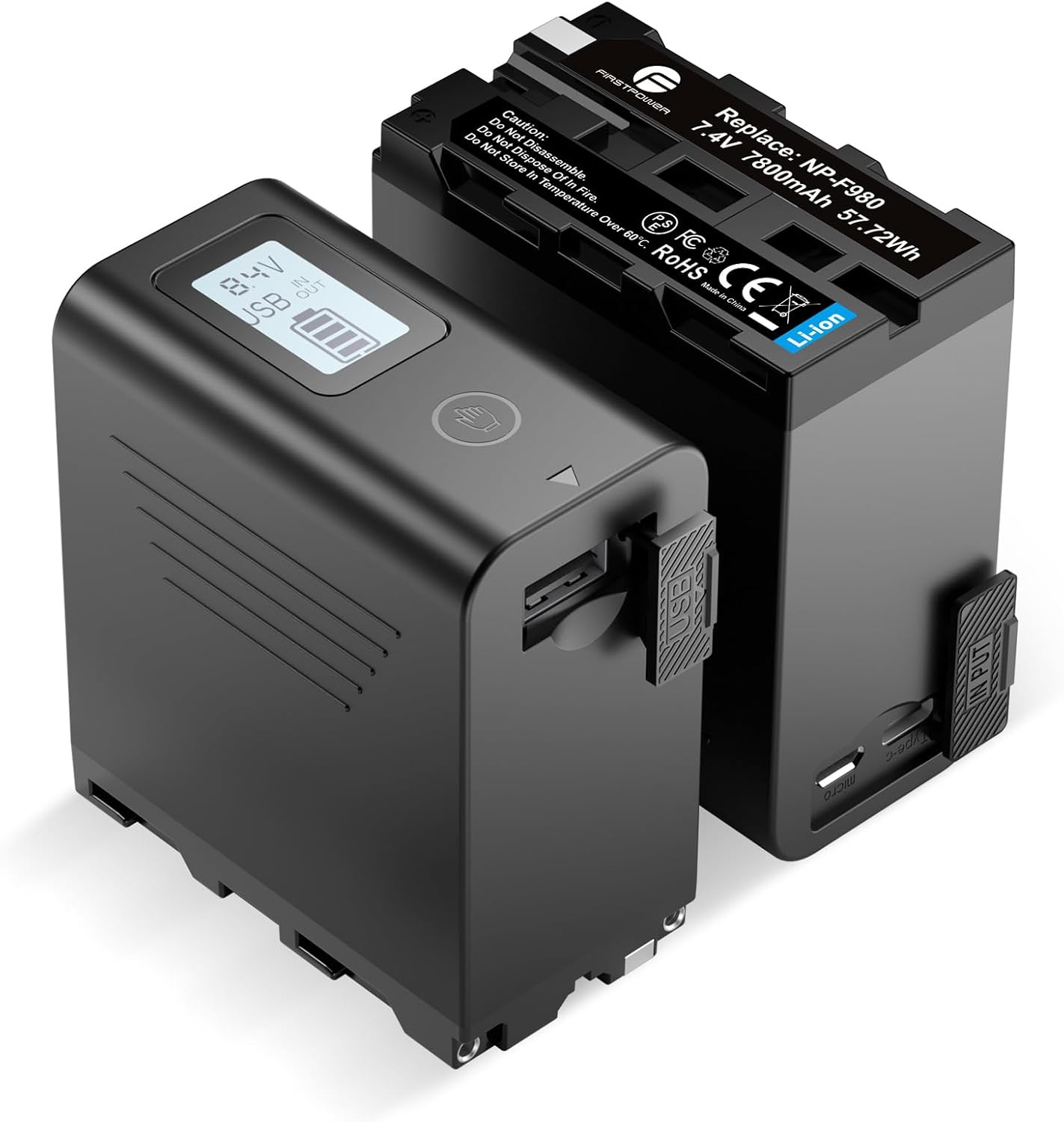 FirstPower NP-F970 Battery 2-Pack with USB Output LCD Display