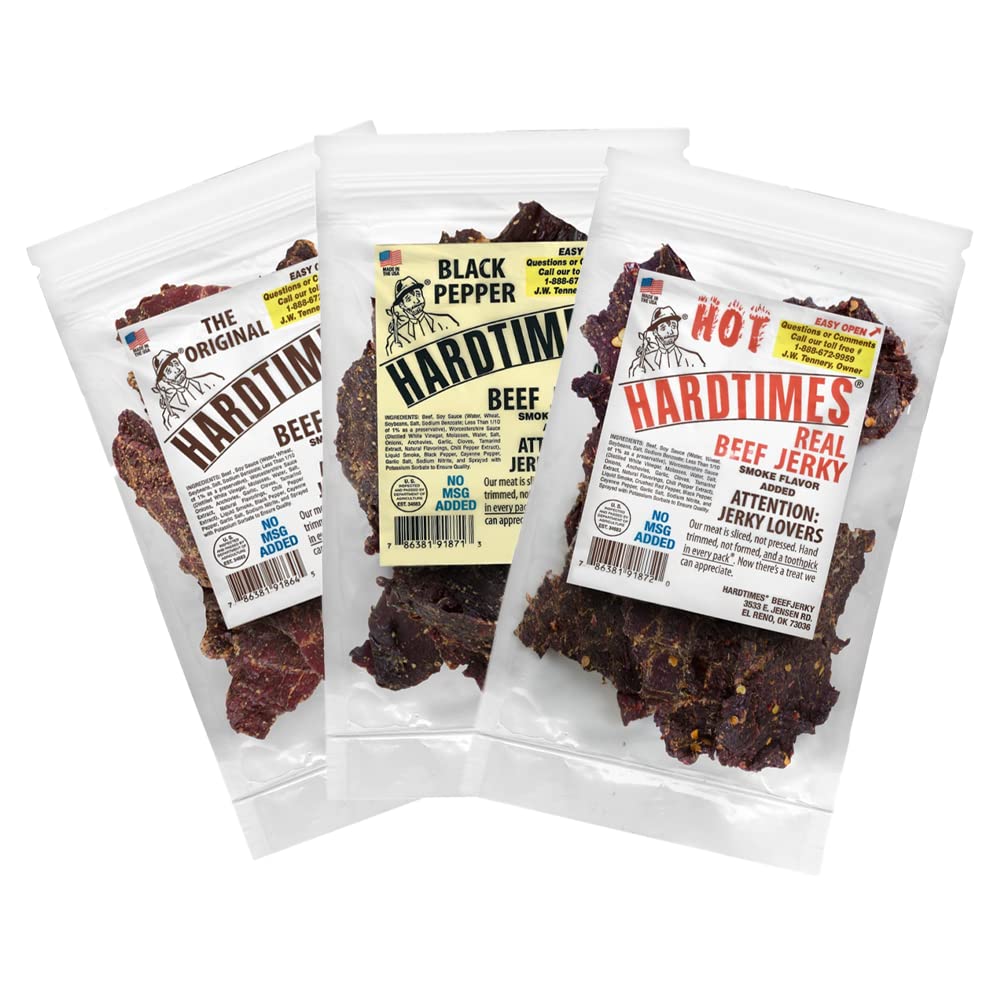 Hardtimes Handcrafted Beef Jerky Variety Pack - 3 Pack of 4 oz Bags