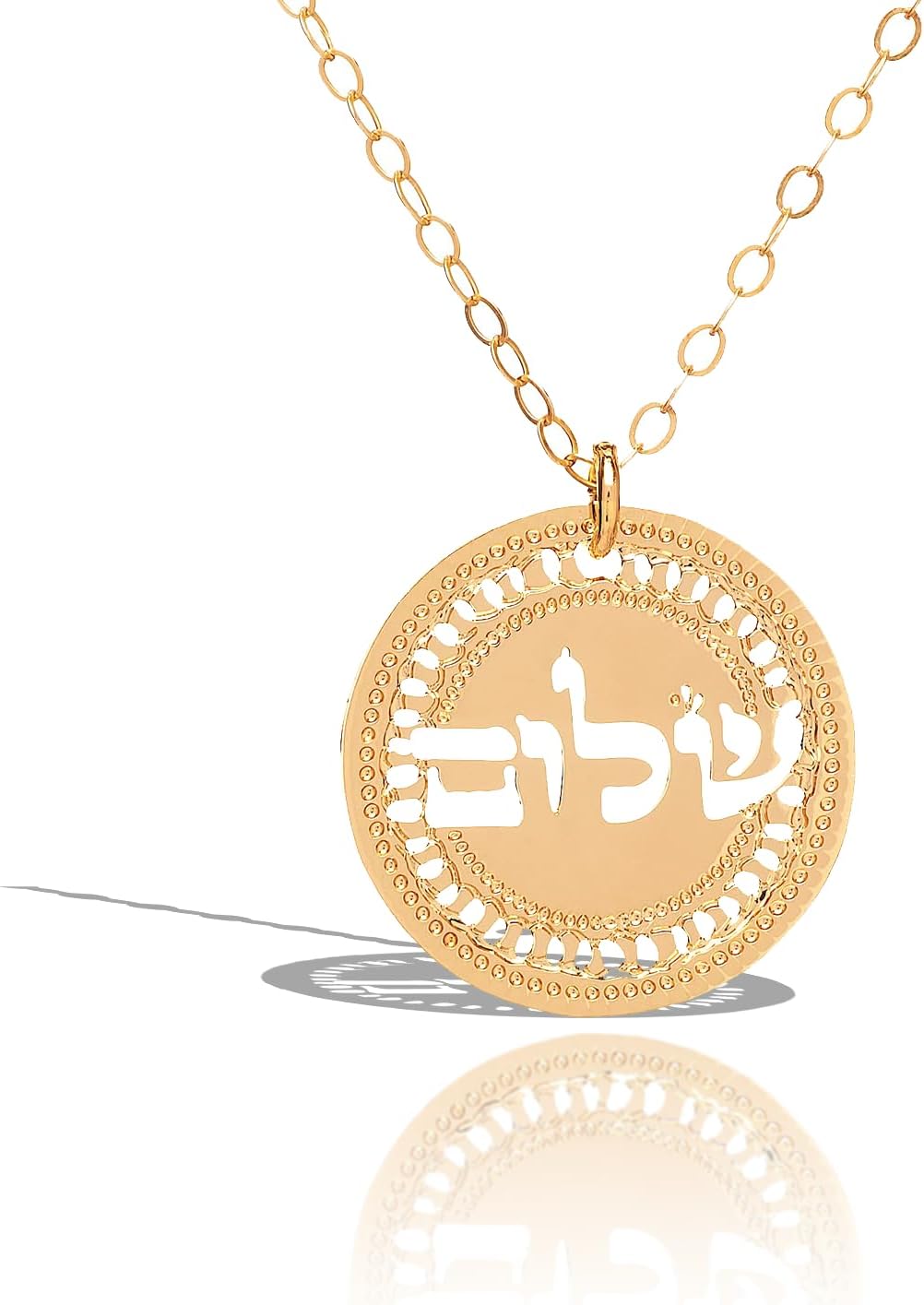 Shalom Hebrew Necklace in Gold - Handmade Peace Pendant Jewelry
