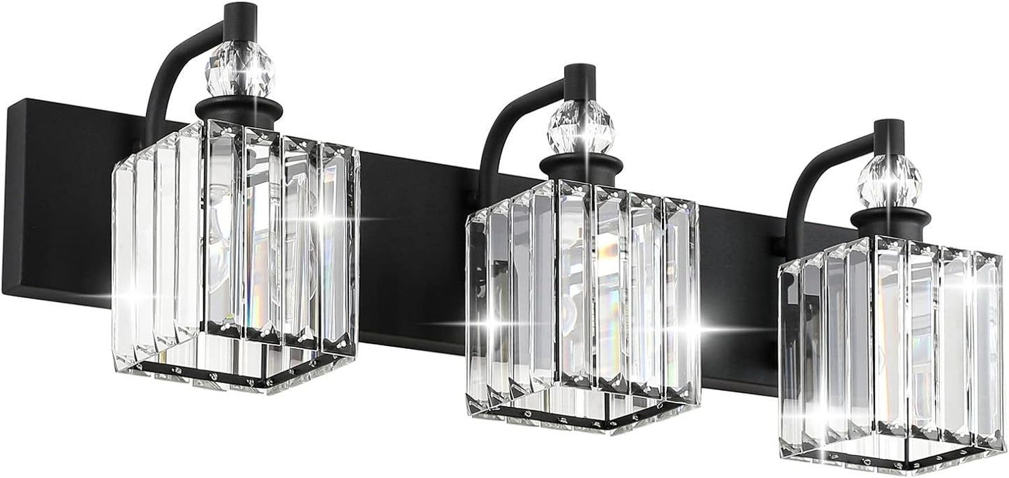 Modern Crystal Black Vanity Light for Bathroom 3 Light 24in