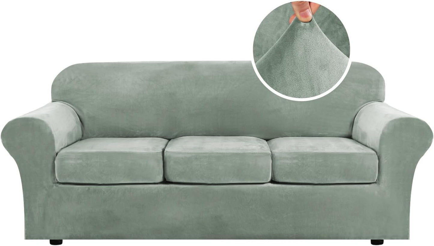 Modern Velvet Plush 4 Piece High Stretch Sofa Slipcover Protector