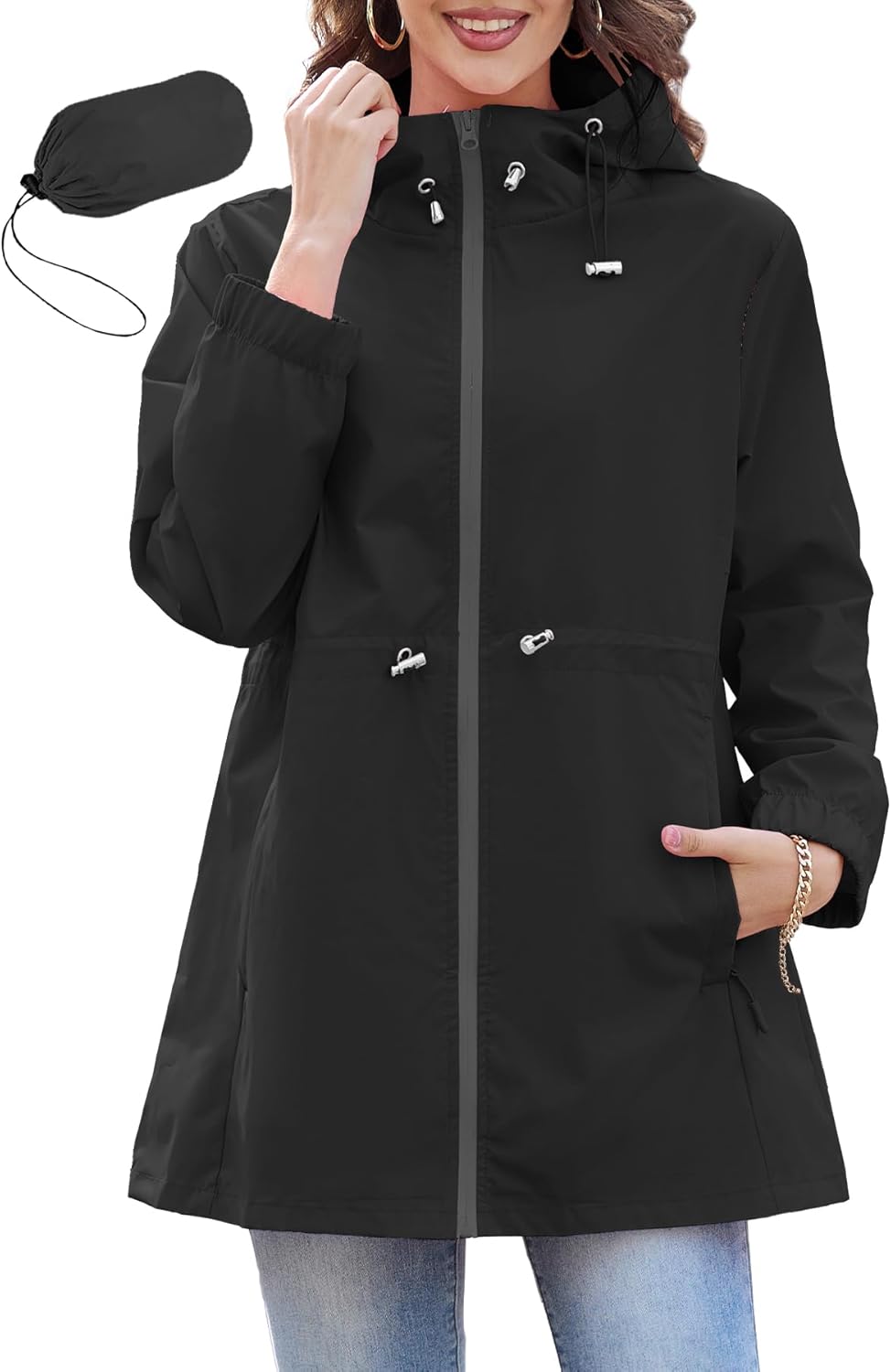 Packable Rain Jacket for Women - Lightweight Waterproof Windbreaker