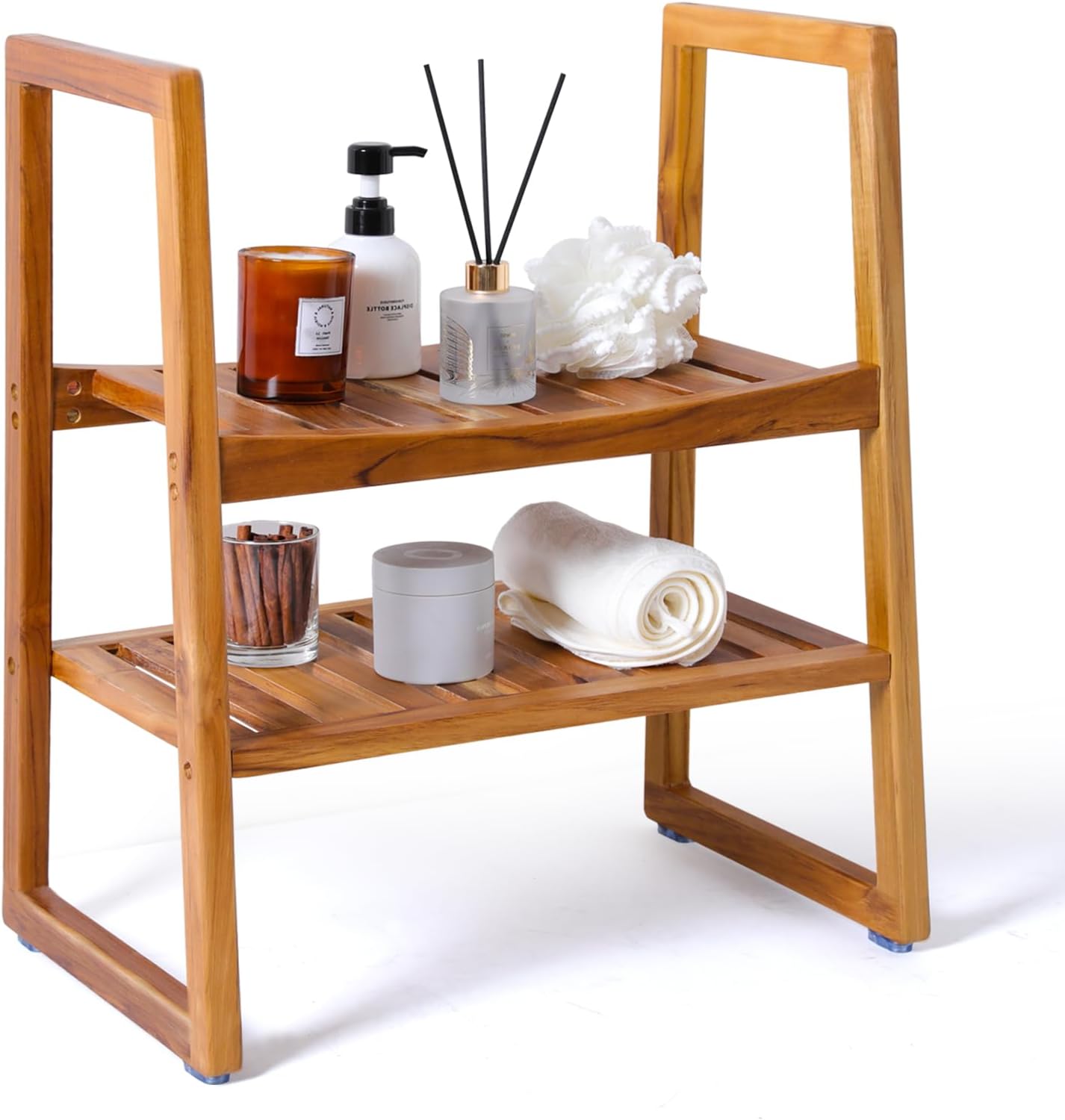 2-Tier Teak Shower Bench with Storage