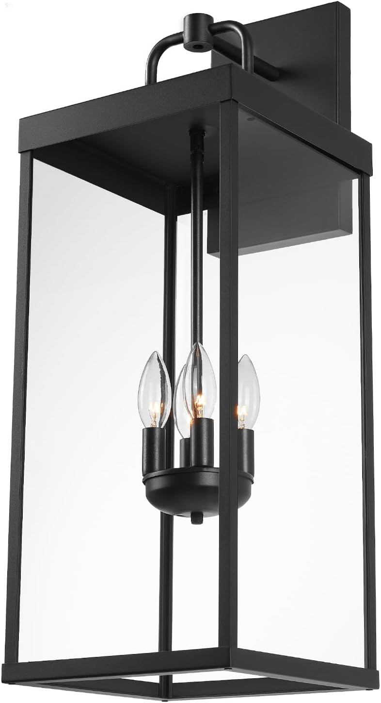 Outdoor Wall Sconce Light - 28 Inch Tall Black Lantern Design