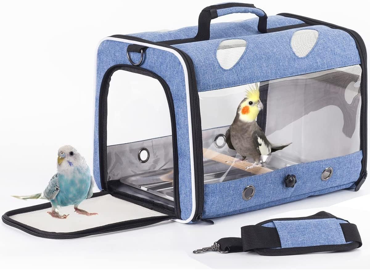 Portable Bird Travel Carrier for Parrots with Wooden Perch
