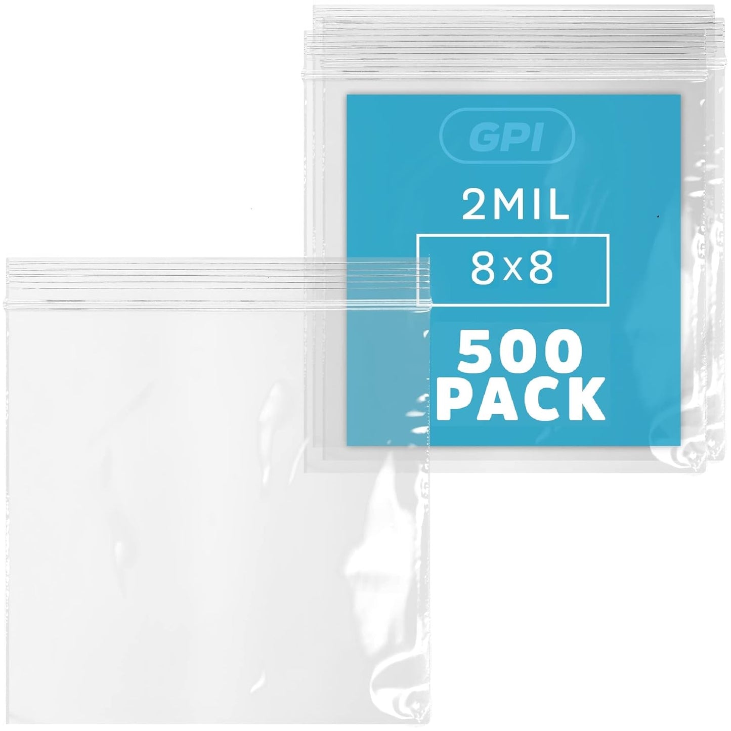 GPI 8 x 8 Clear Plastic Reclosable Zip Bags for Storage & Travel