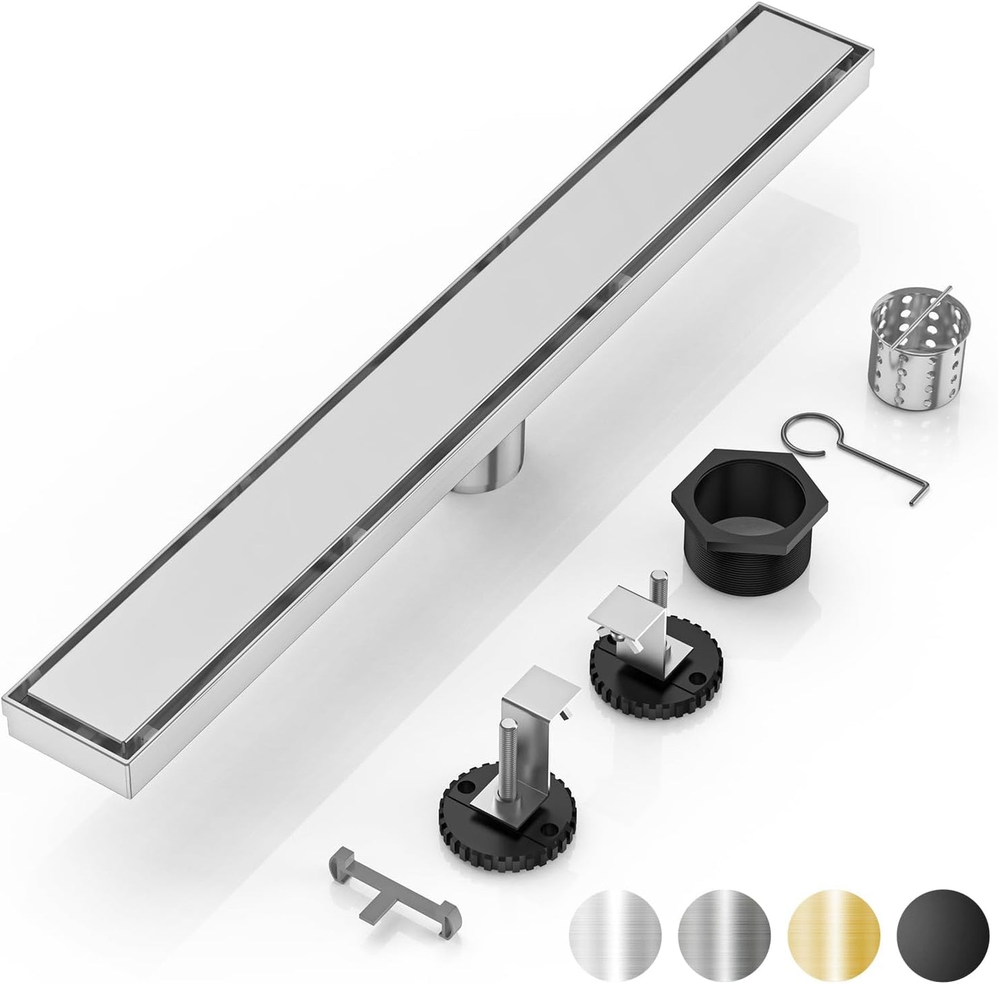 DLONE 24 Inch Linear Shower Drain in Brushed Nickel Finish