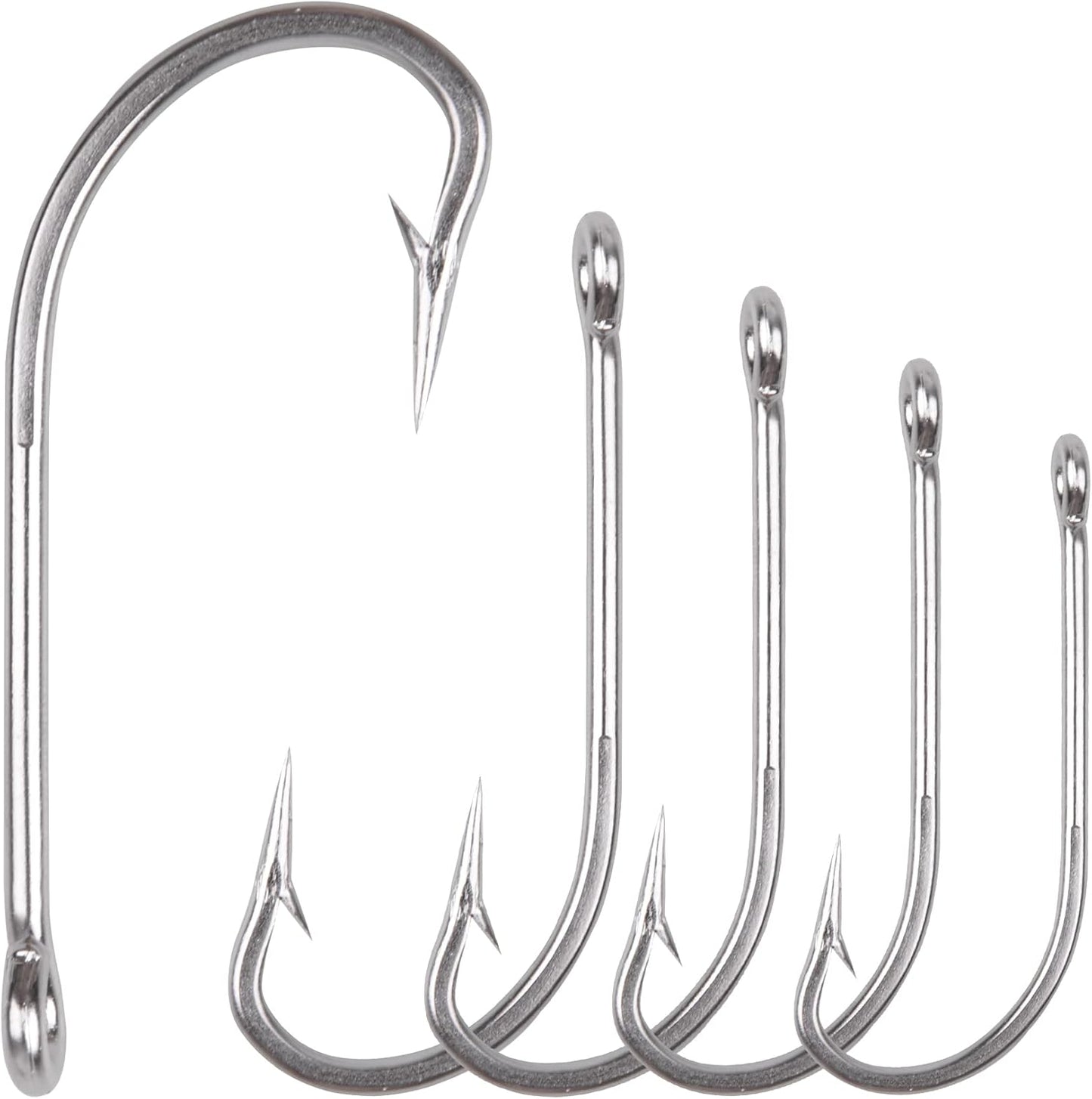JSHANMEI Stainless Steel Saltwater J Hooks - Extra Strong Sea Bass Hooks 1/0-10/0