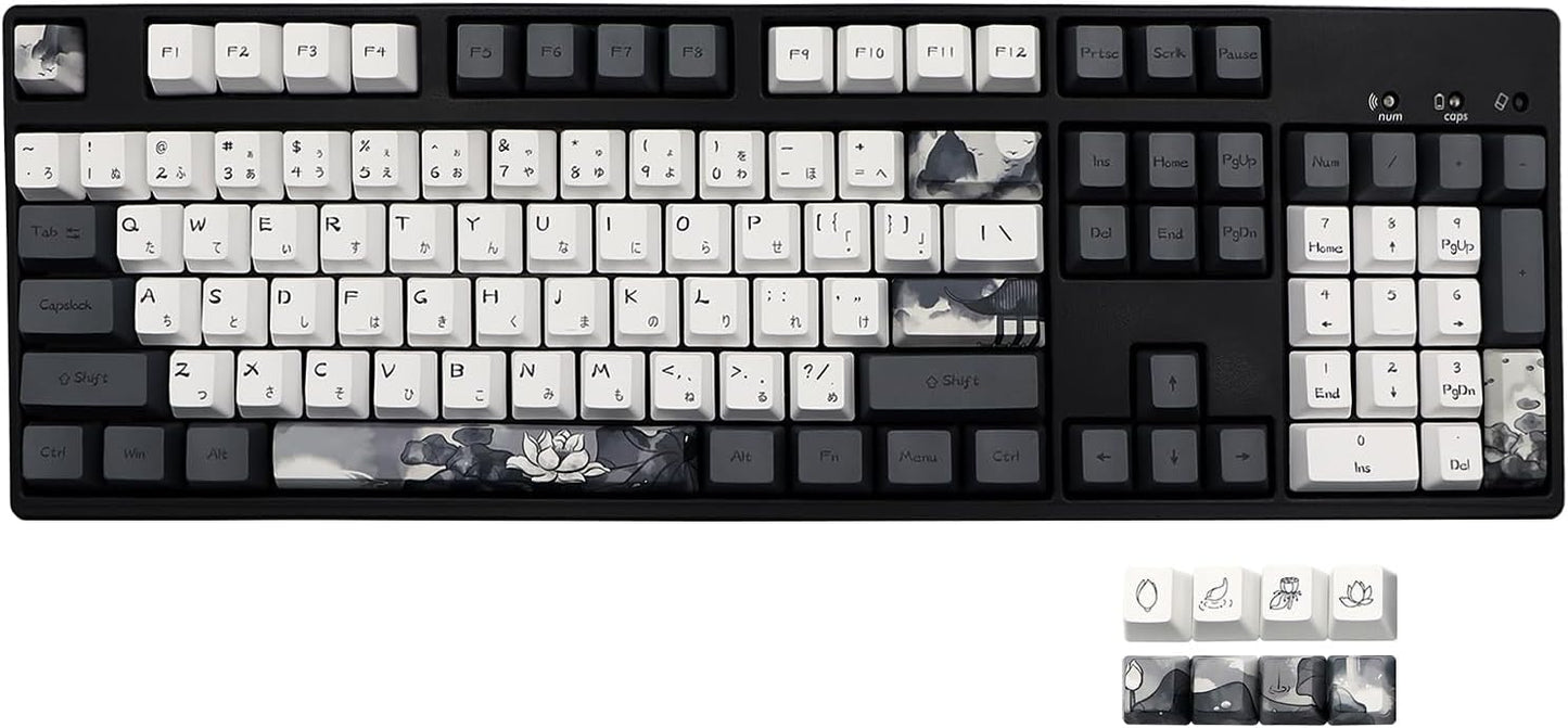 JSJT Ink Lotus Keycaps for Mechanical Keyboards - 140 PBT Set