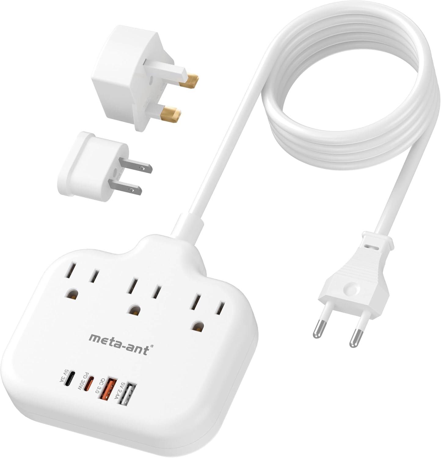 PD30W European Travel Plug Adapter with 3 Outlets and USB Ports