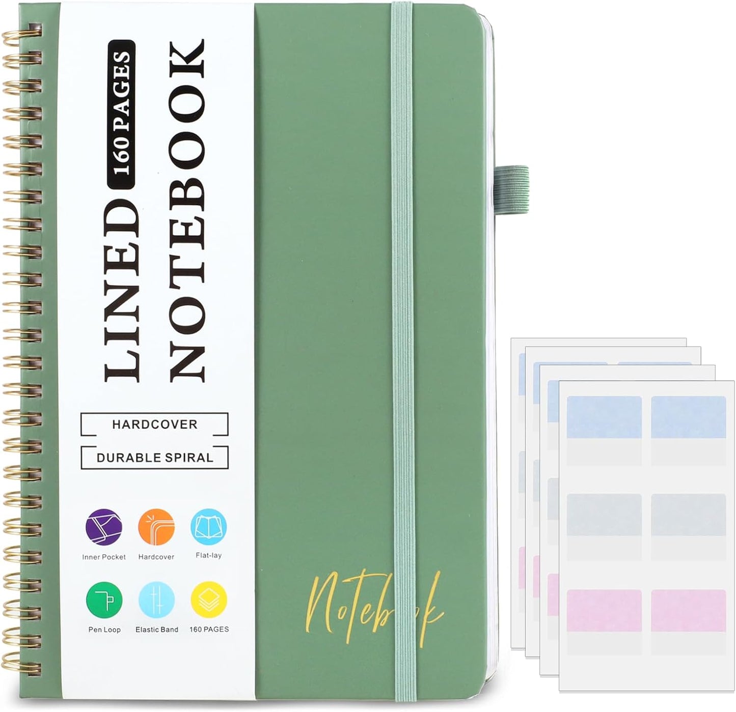 Lined Spiral Journal Notebook for Work & School, Green, 160 Pages