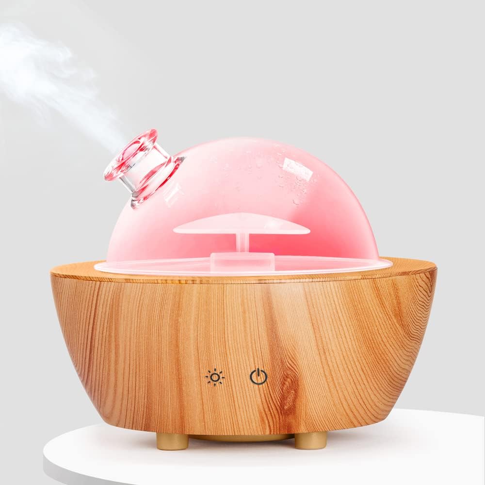 Glass Essential Oil Diffuser with Wood Grain Base for Home