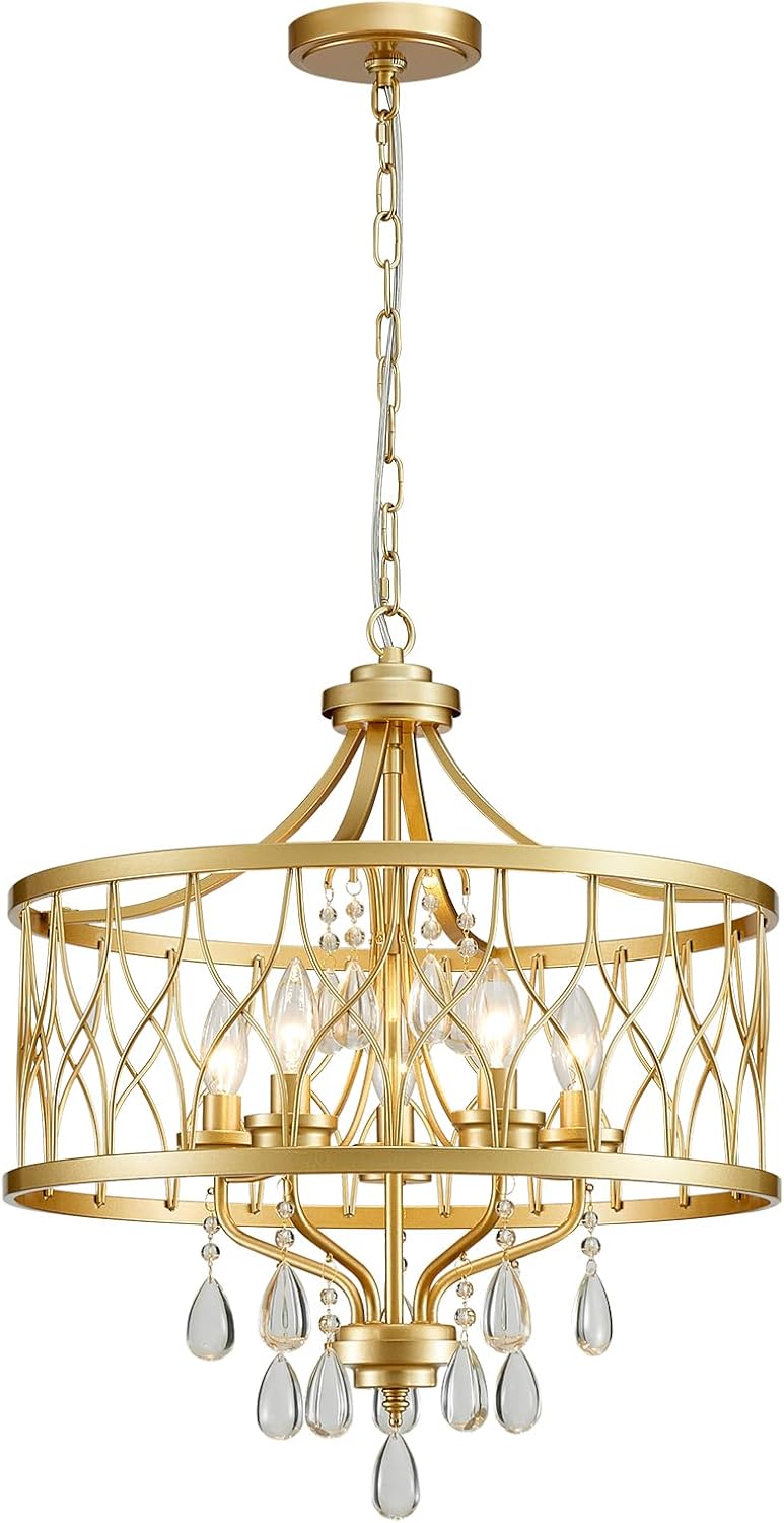 Gold Crystal Chandelier - 5-Light Modern Farmhouse Pendant Light