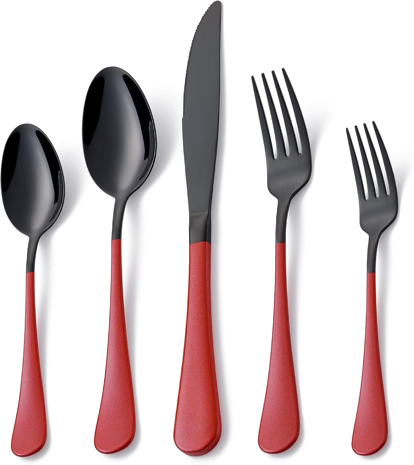 20 Piece Black Red Flatware Utensil Set for 4 - Stylish and Durable