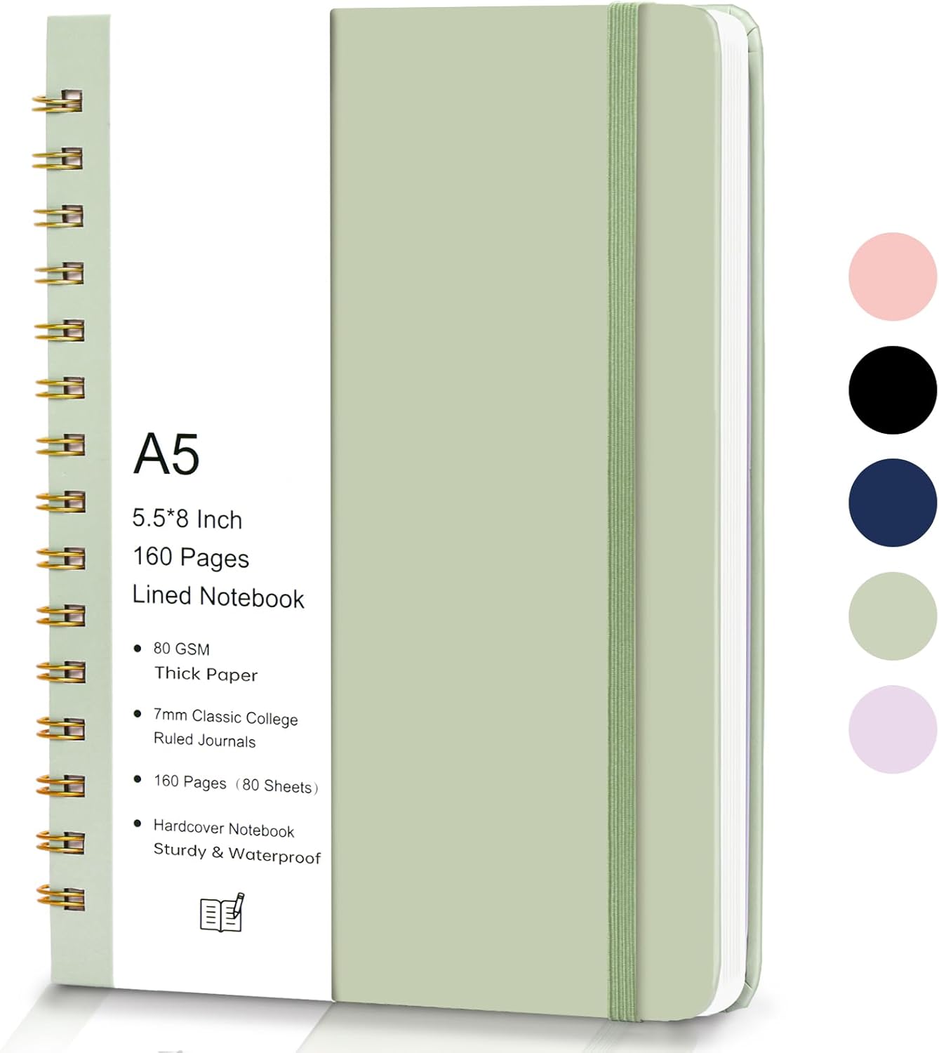 Stylish A5 Hardcover Spiral Notebook, 160pg - Perfect for Work!