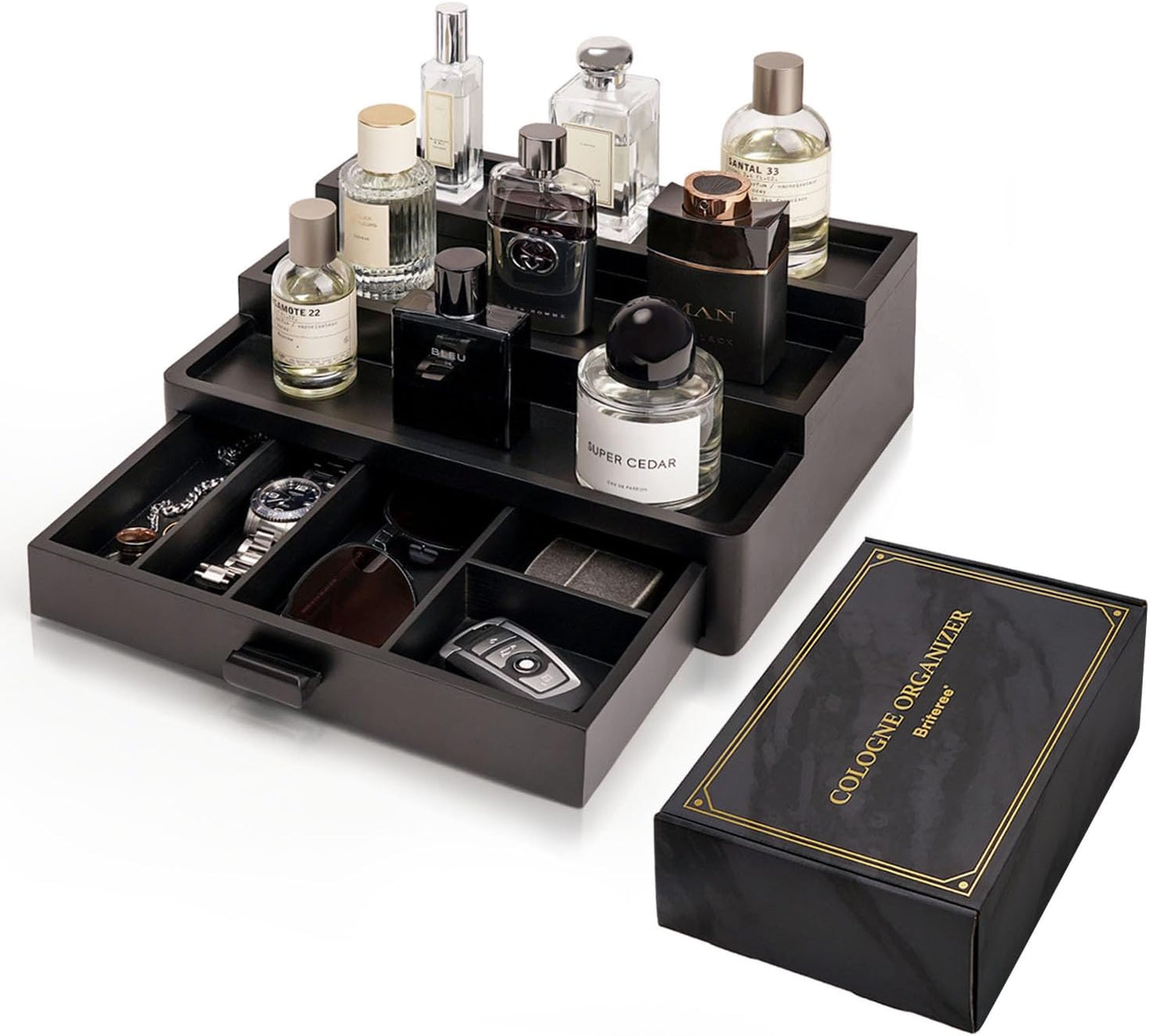 Cologne Organizer for Men with Hidden Compartment and Drawer
