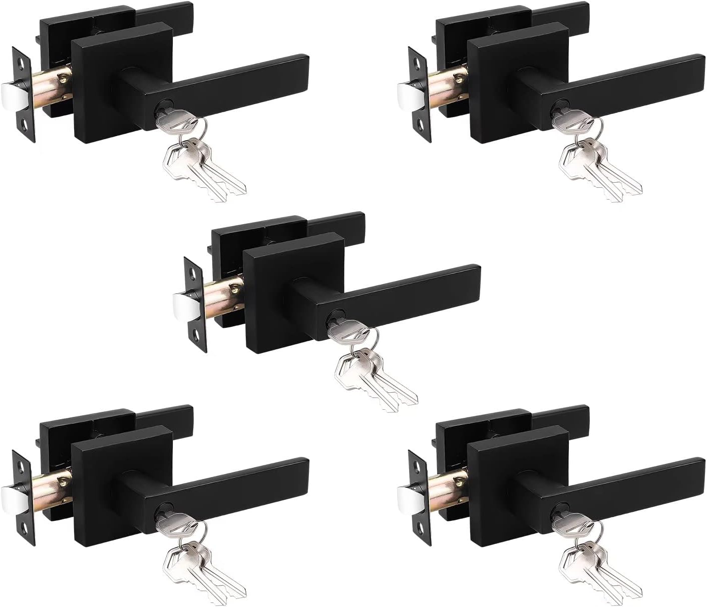 Probrico 5 Pack Entry Door Lever with Lock and Key for Security