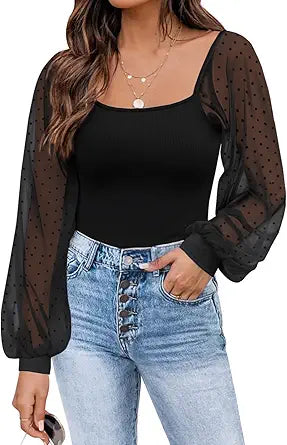 DOROSE Womens Mesh Long Sleeve Shirts for Casual Chic Style