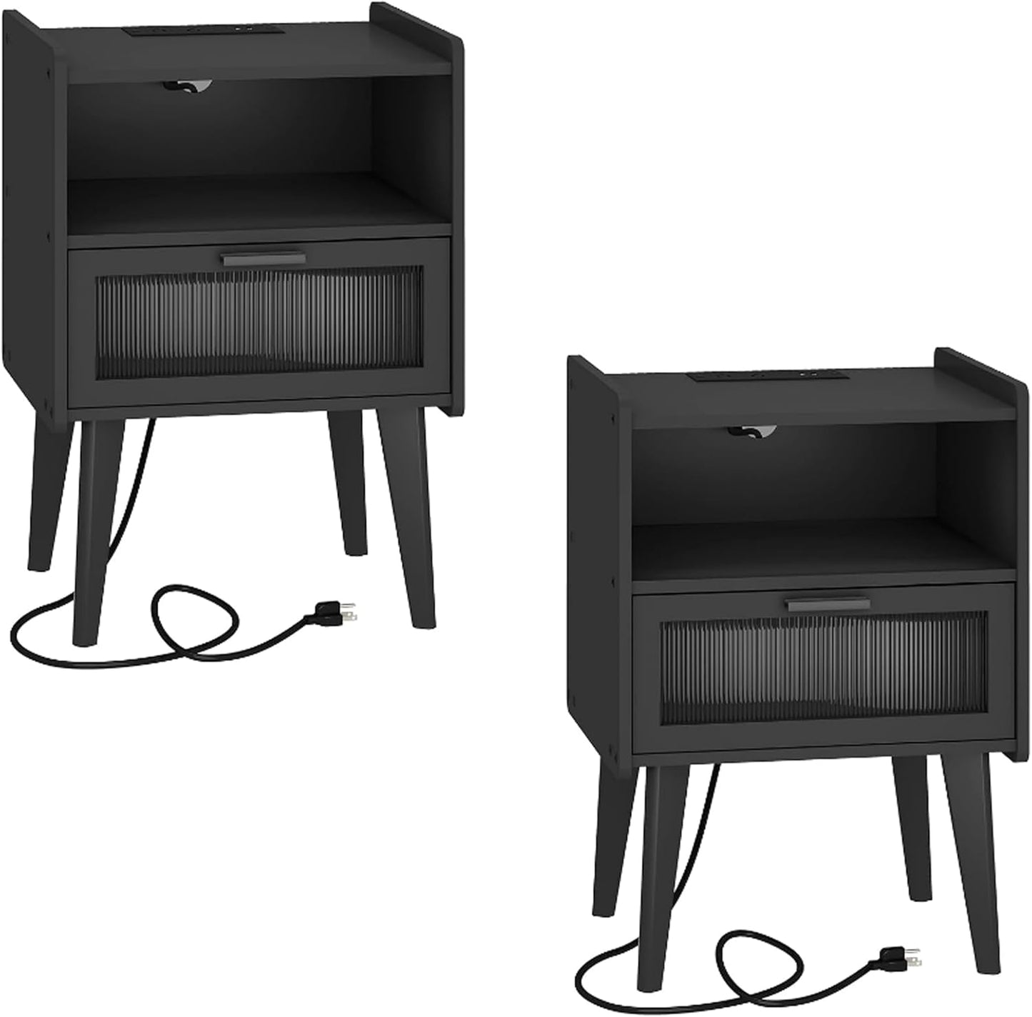 Nightstand with Charging Station Set of 2 for Bedroom and Living Room
