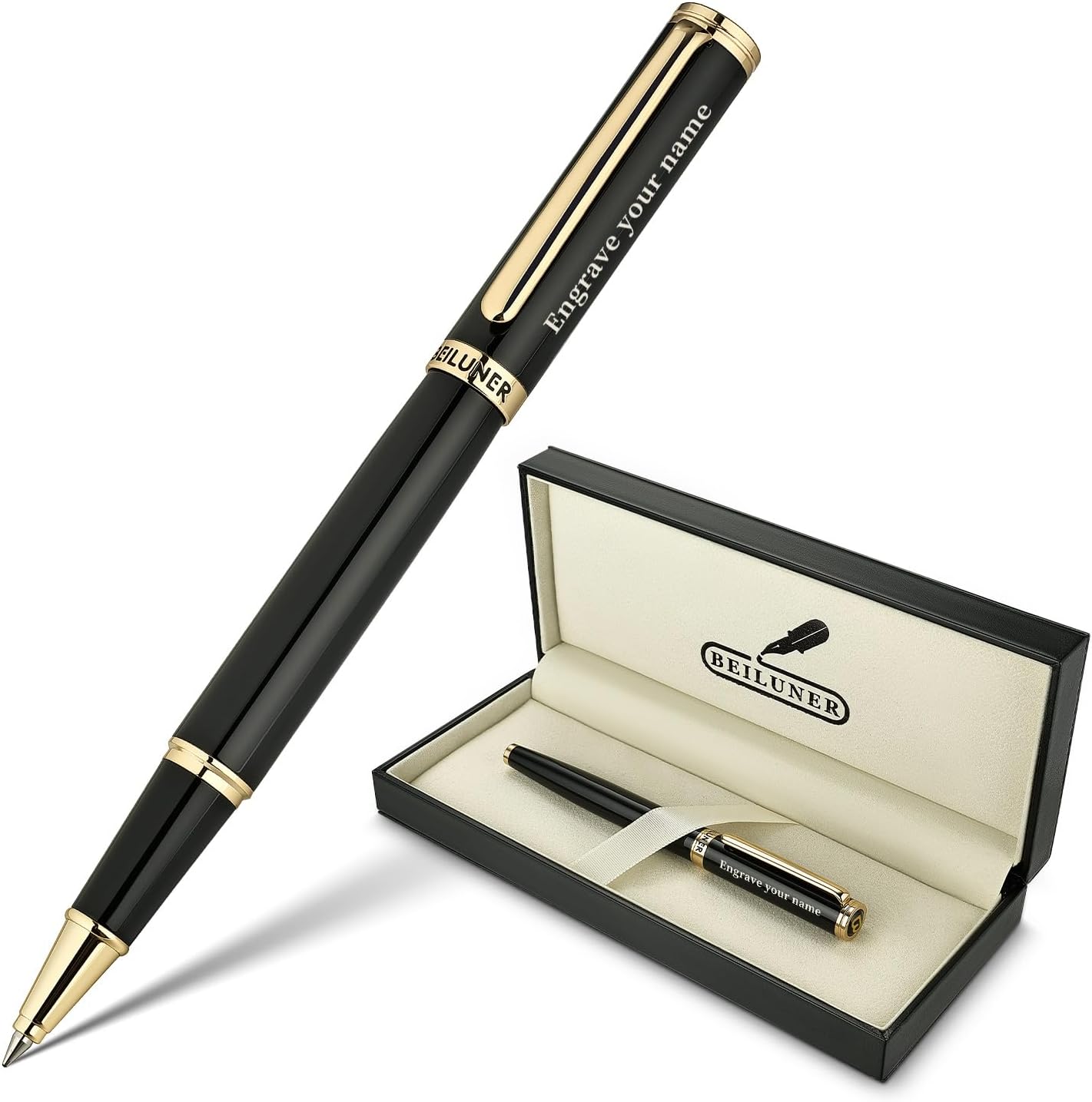 BEILUNER Black Personalized Pen: Luxury Rollerball Gift Pen