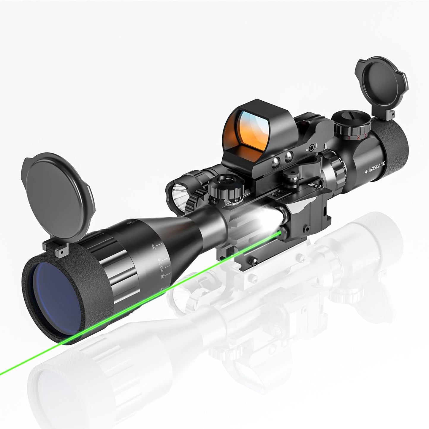 4-16x50AO Rifle Scope Combo with Red/Green Laser and Flashlight