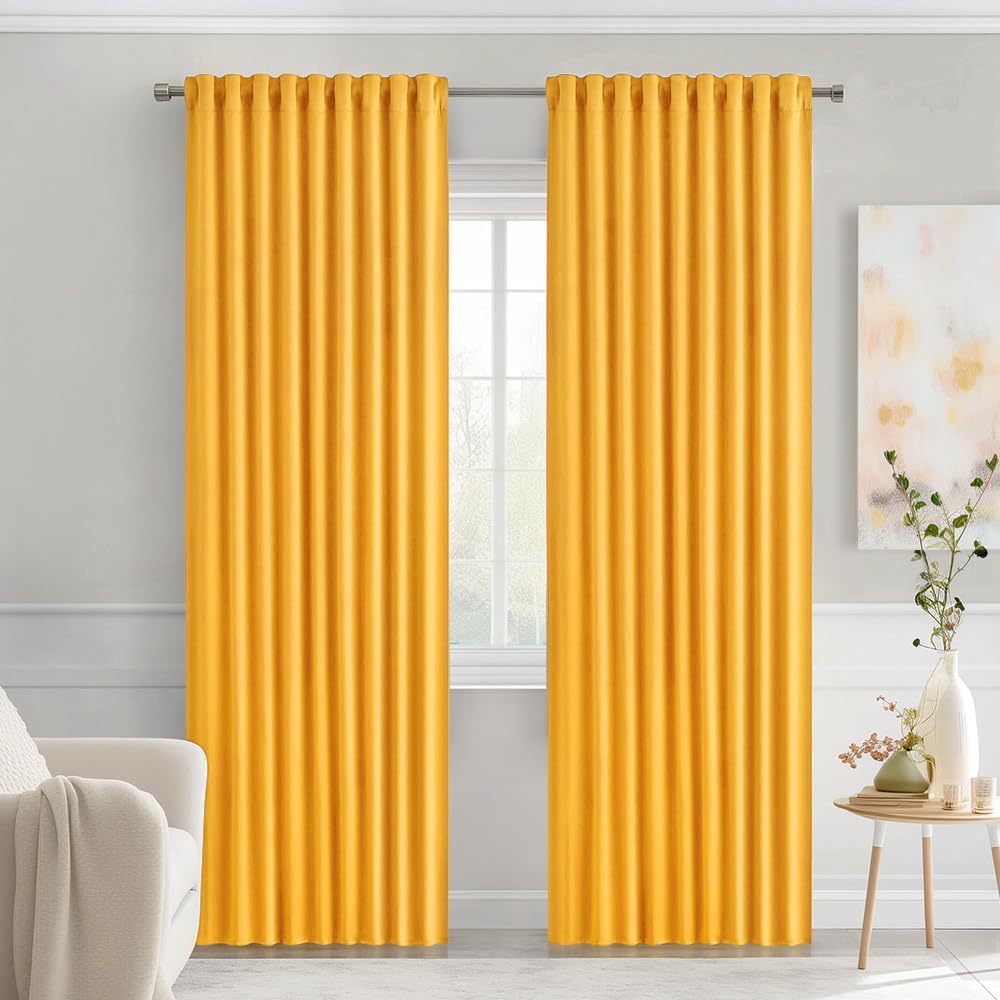 MIULEE Yellow Back Tab Blackout Curtains for Privacy and Style