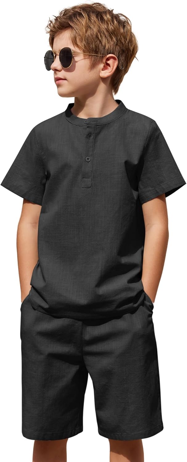 Arshiner Boy's Cotton Linen Set for Summer Beach Outfits