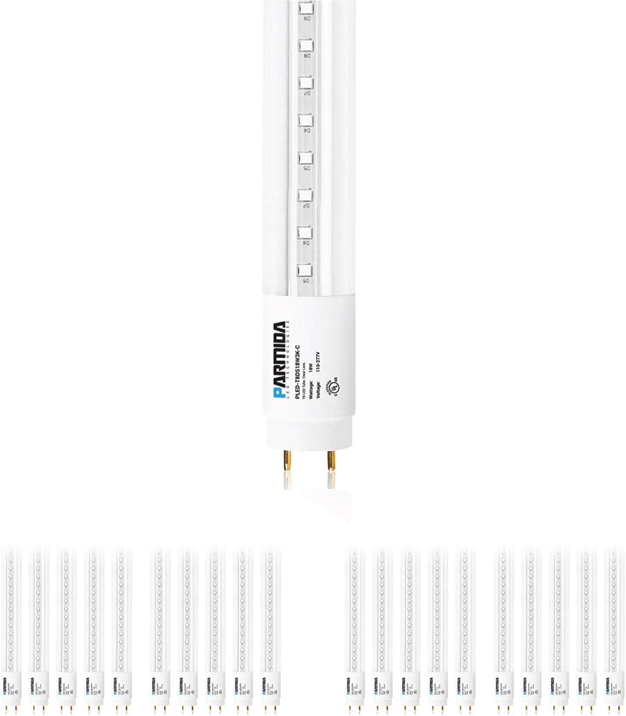 PARMIDA 20-Pack 4FT LED T8 Ballast Bypass Light Tubes, 18W