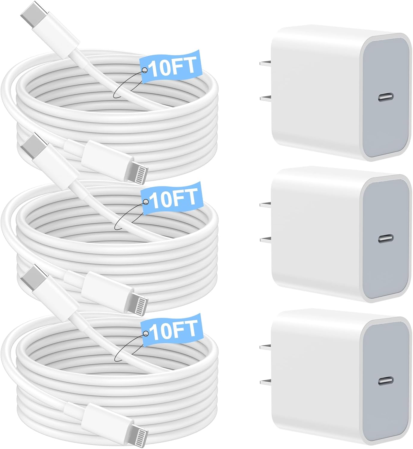 10ft Fast Charger Set for iPhone - Lightning Speed Charging